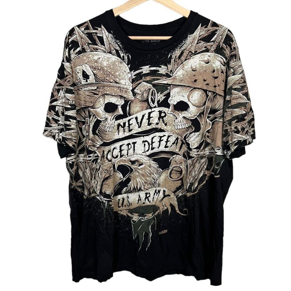 U.S Army “Never Accept Defeat” All Over Print T-shirt Mens XL